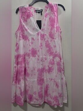 DKNY Pink Tie-Dye Sleeveless V-Neck Dress